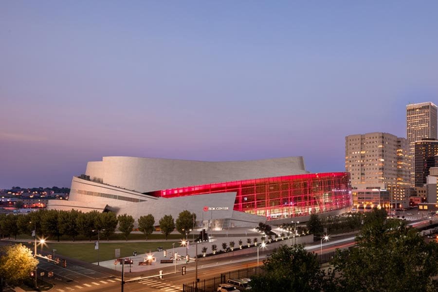 Exterior Architecture View of BOK Center in downtown Tulsa, Oklahoma.