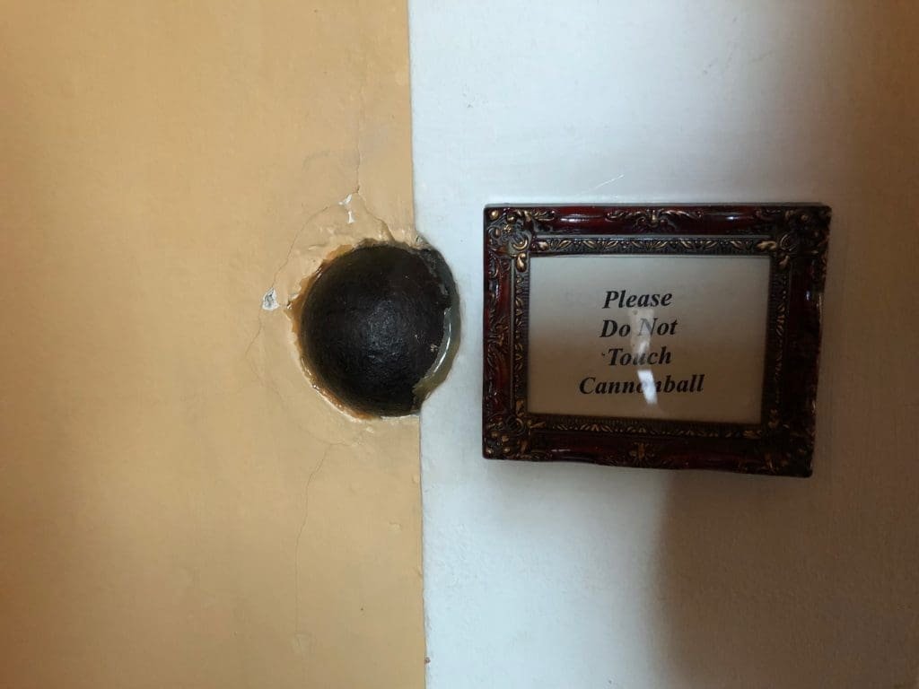 Cedar Grove Inn and Mansion of Vicksburg, MS. Civil War Cannonball Lodged in Wall. Haunted Vicksburg