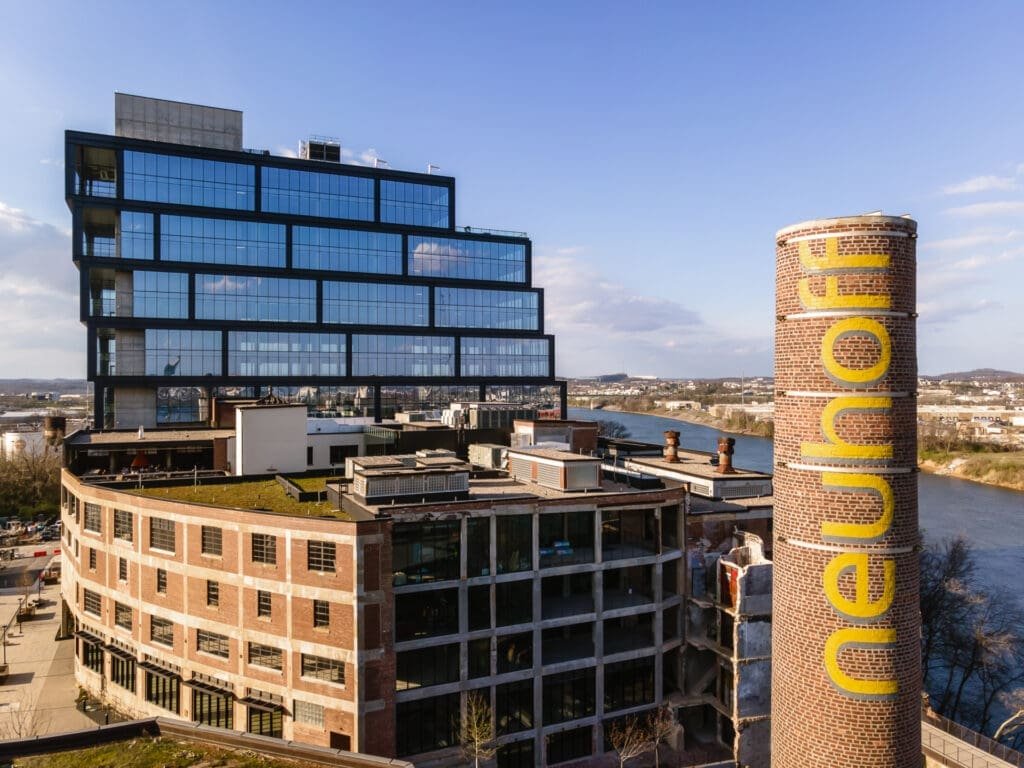 Neuhoff Curve Building and Tower From Drone